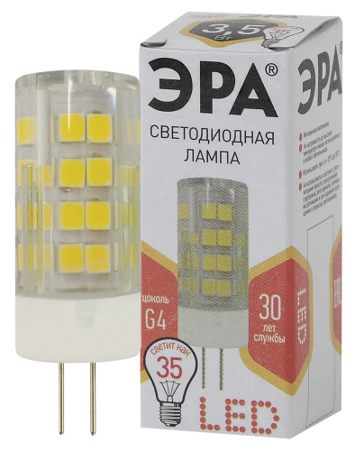 Лампочка светодиодная ЭРА STD LED JC-3,5W-220V-CER-827-G G4 3,5Вт керамика капсула теплый белый свет фото 2