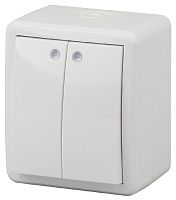 11-1405-01 ЭРА Выключатель двойной с подсветкой IP54, 10АХ-250В, ОУ, Эра Эксперт, белый (16/160/2560