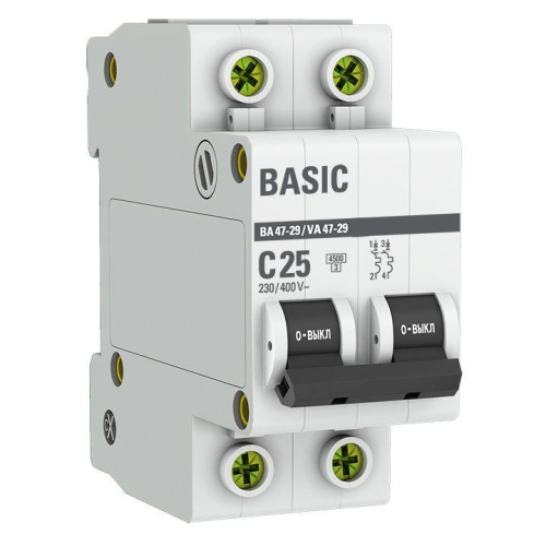 Автоматический выключатель 2P 25А (C) 4,5кА ВА 47-29  Basic mcb4729-2-25C