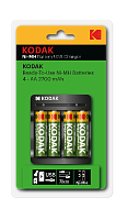 Зарядное устройство для аккумуляторов Kodak USB Overnight charger with 4 x AA 2700 mAh [K4AA/AAA] (6/48/1008)