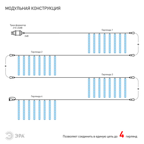 ENOS-02H ЭРА Гирлянда LED Сосульки 2,1м холодный свет, 7V, IP44 (20/400) фото 5