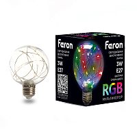 Лампа светодиодная, (3W) 230V E27 RGB G80, LB-381 FERON