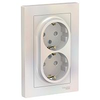 Розетка 2-м СП AtlasDesign 16А IP20 с/з защ. шторки в сборе жемчужный SE ATN000426