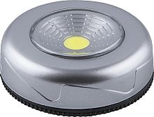 Светодиодный светильник-кнопка  (1шт в блистере) 1LED 2W (3*AAA в комплект не входят),  69*25мм, сер