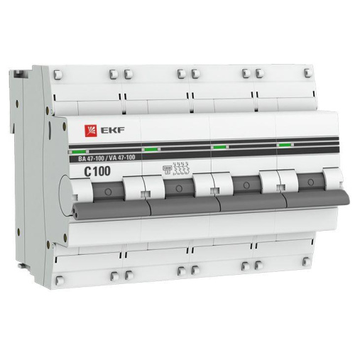 Автоматический выключатель 4P 100А (C) 10kA ВА 47-100 EKF PROxima mcb47100-4-100C-pro