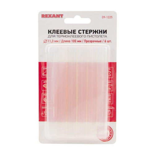 Стержни клеевые Ø11мм, 100мм, прозрачные (6 шт/уп), блистер REXANT фото 2