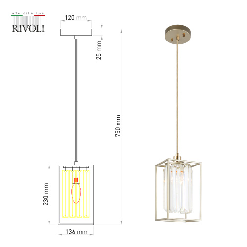 Светильник подвесной (подвес) Rivoli Lutgard 1036-201 1 х Е14 40 Вт хрусталь классика фото 3