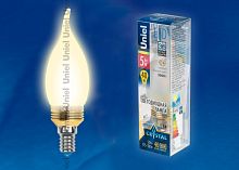Лампа светодиодная пятилепестковая LED-CW37P-5W/WW/E14/FR ALC02GD Форма ""свеча на ветру"", матовая колба. Материал корпуса алюминий. Цвет свечения теплый белый