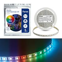 Лента светодиодная, 60SMD(5050)/m 14.4W/m 12V IP65 5m RGB , LS607 FERON