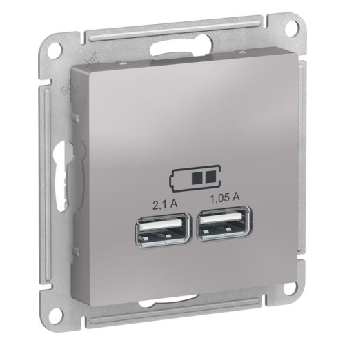 AtlasDesign USB РОЗЕТКА, 5В, 1 порт x 2,1 А, 2 порта х 1,05 А,механизм, АЛЮМИНИЙ
